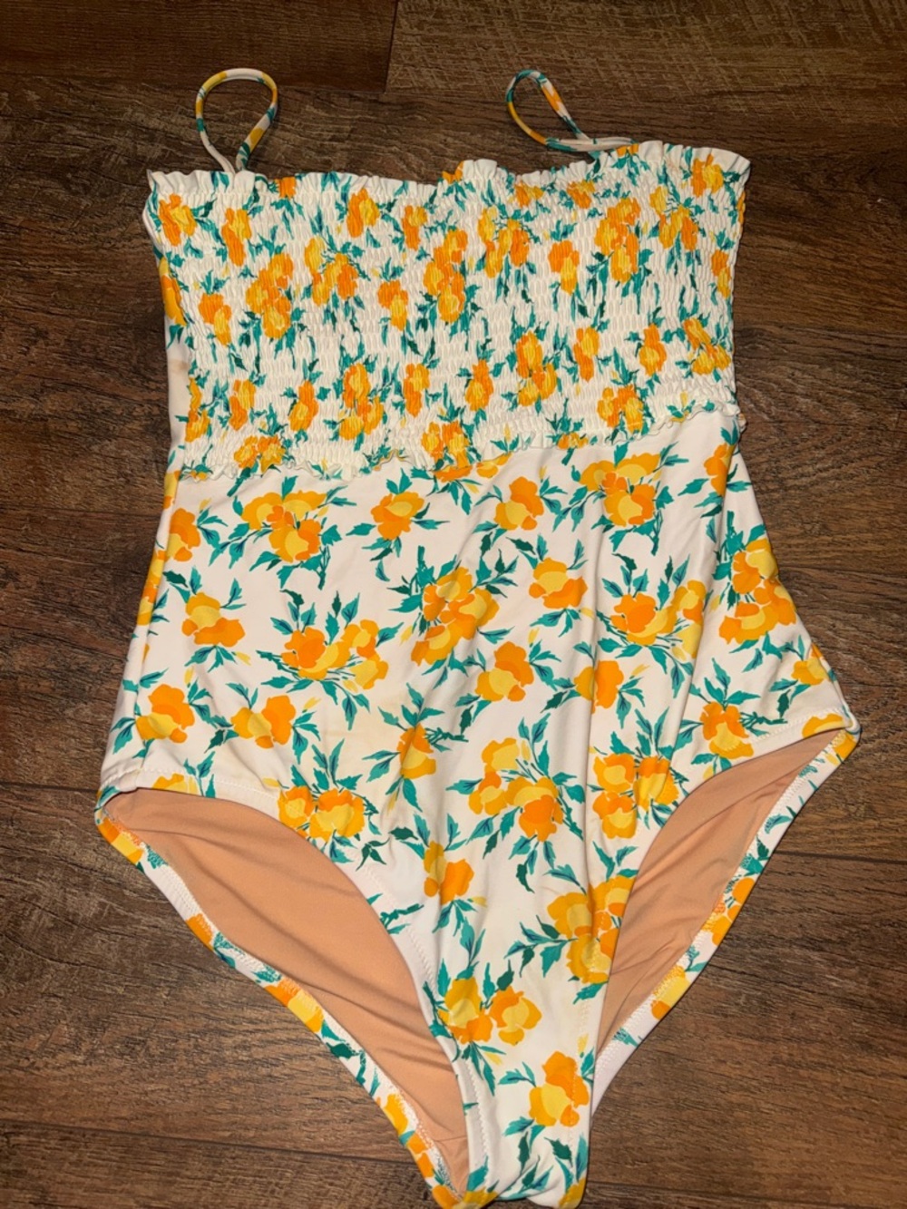 J. Crew Yellow Floral Smocked One-Piece Swimsuit
